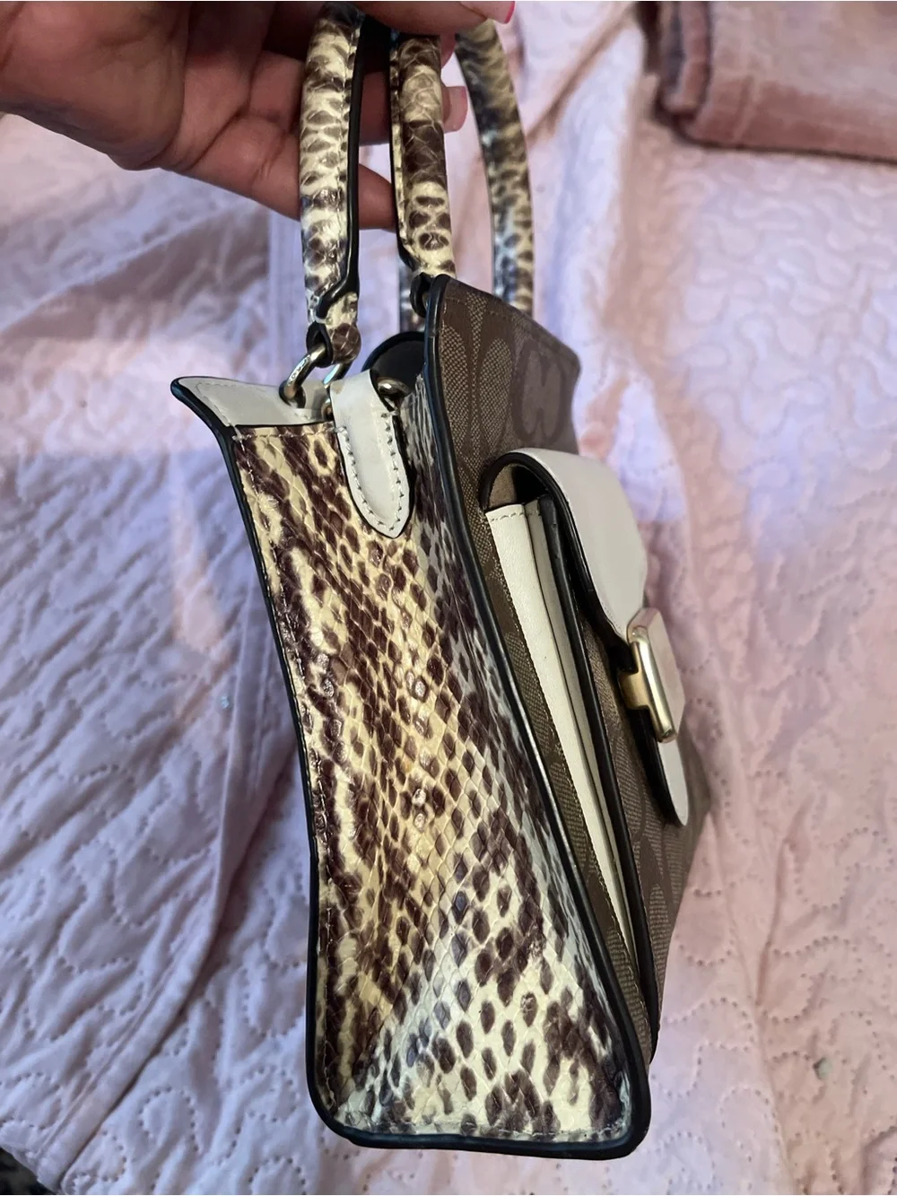 Coach Mini pepper Signature Satchel in Brown with Cream Trim